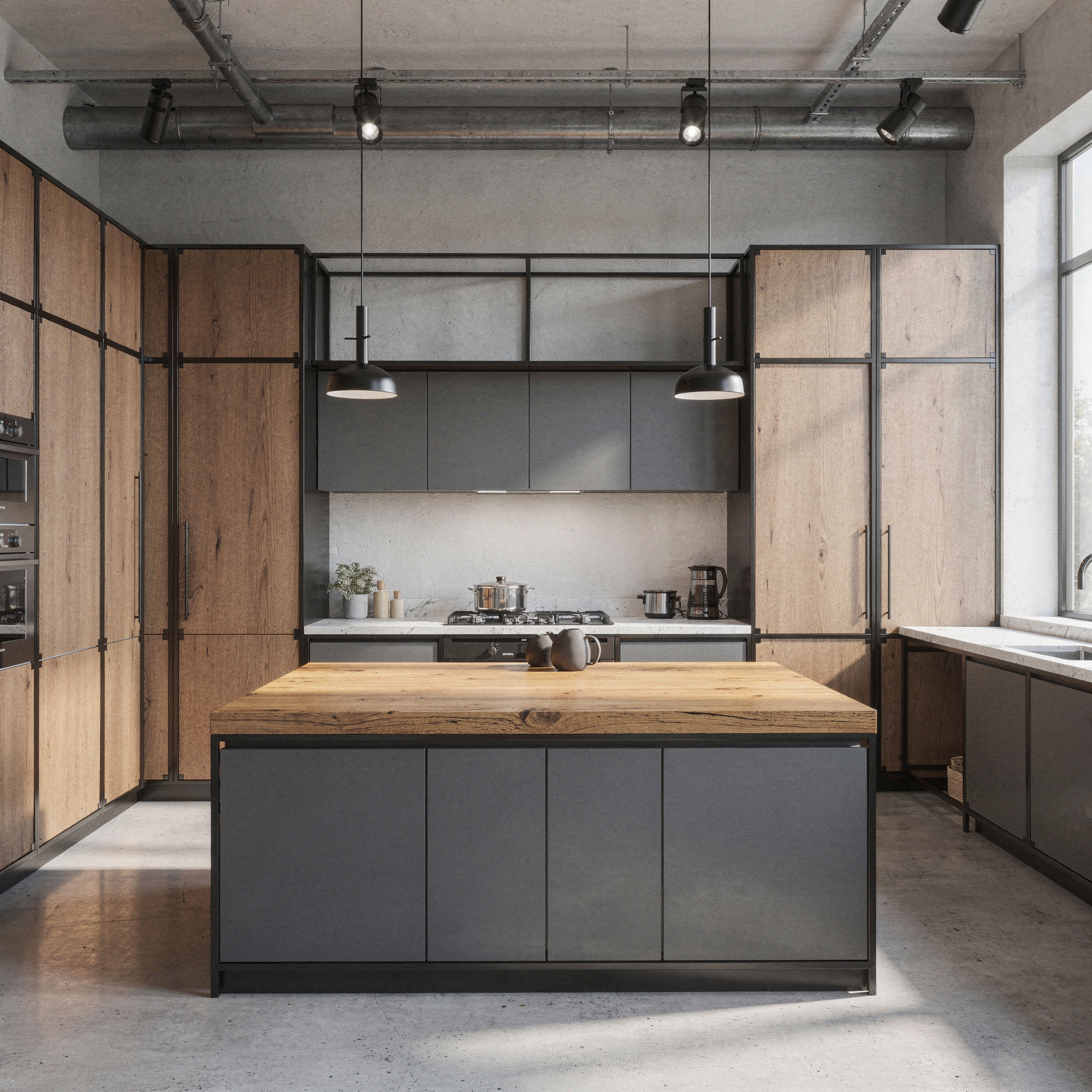 Cocina Con isla, estilo Industrial