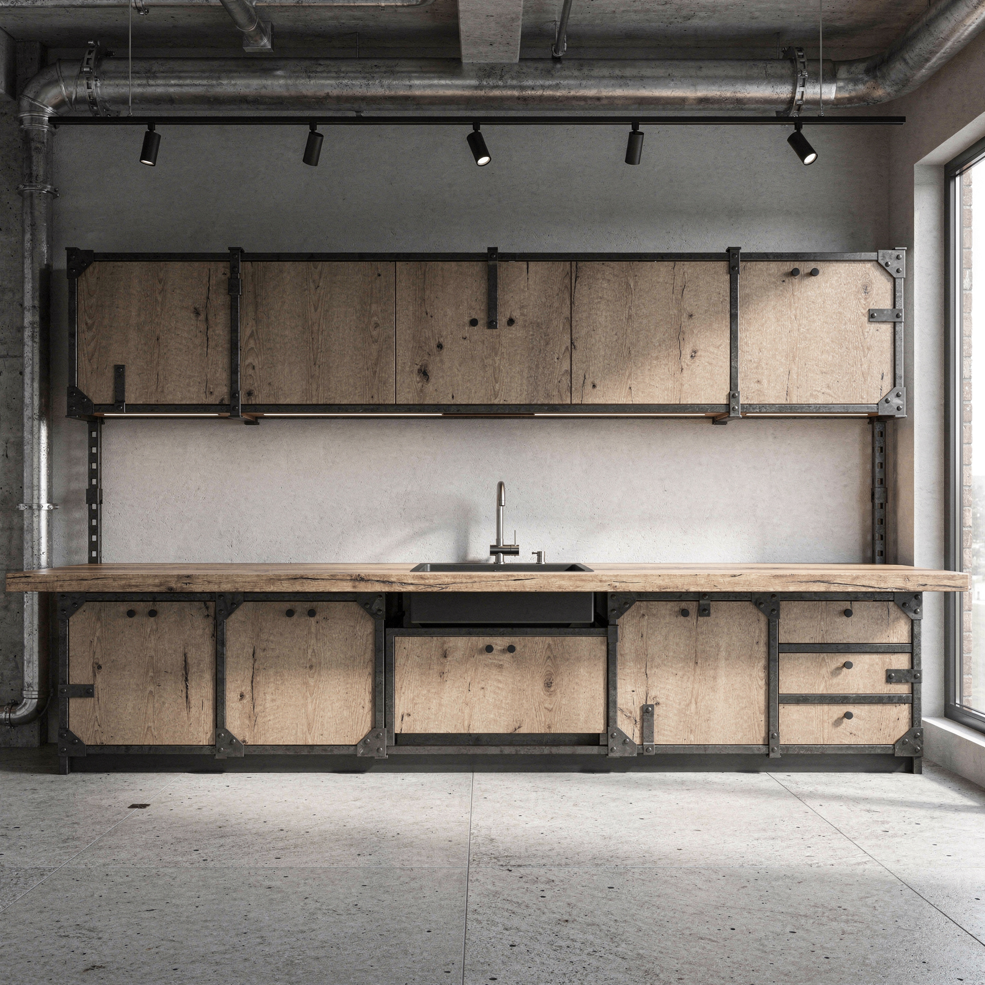Cocina Lineal, estilo Industrial